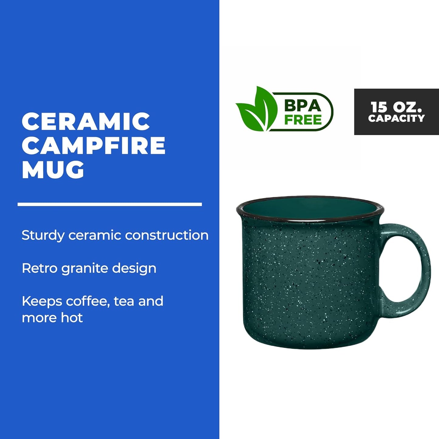 Set of 16 Ceramic Campfire Mugs – 15 Oz, Maroon – Coffee & Tea Cups for Home, Work, Travel, Camping – Customizable, Great for DIY, Events, Companies