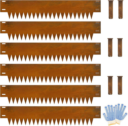 Co rten Steel Landscape Edging 10 Inch Tall 6 Packs, Pre-Rusted Metal Garden Edging with 6 Clips and a Pair of Gloves, Steel Edging for Landscaping, Garden