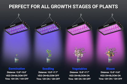 Upgraded BW1000 LED Grow Lights Double Chips Full Spectrum with 10ft Cable for Greenhouse and Indoor Plant Veg and Flower Growing [Black]