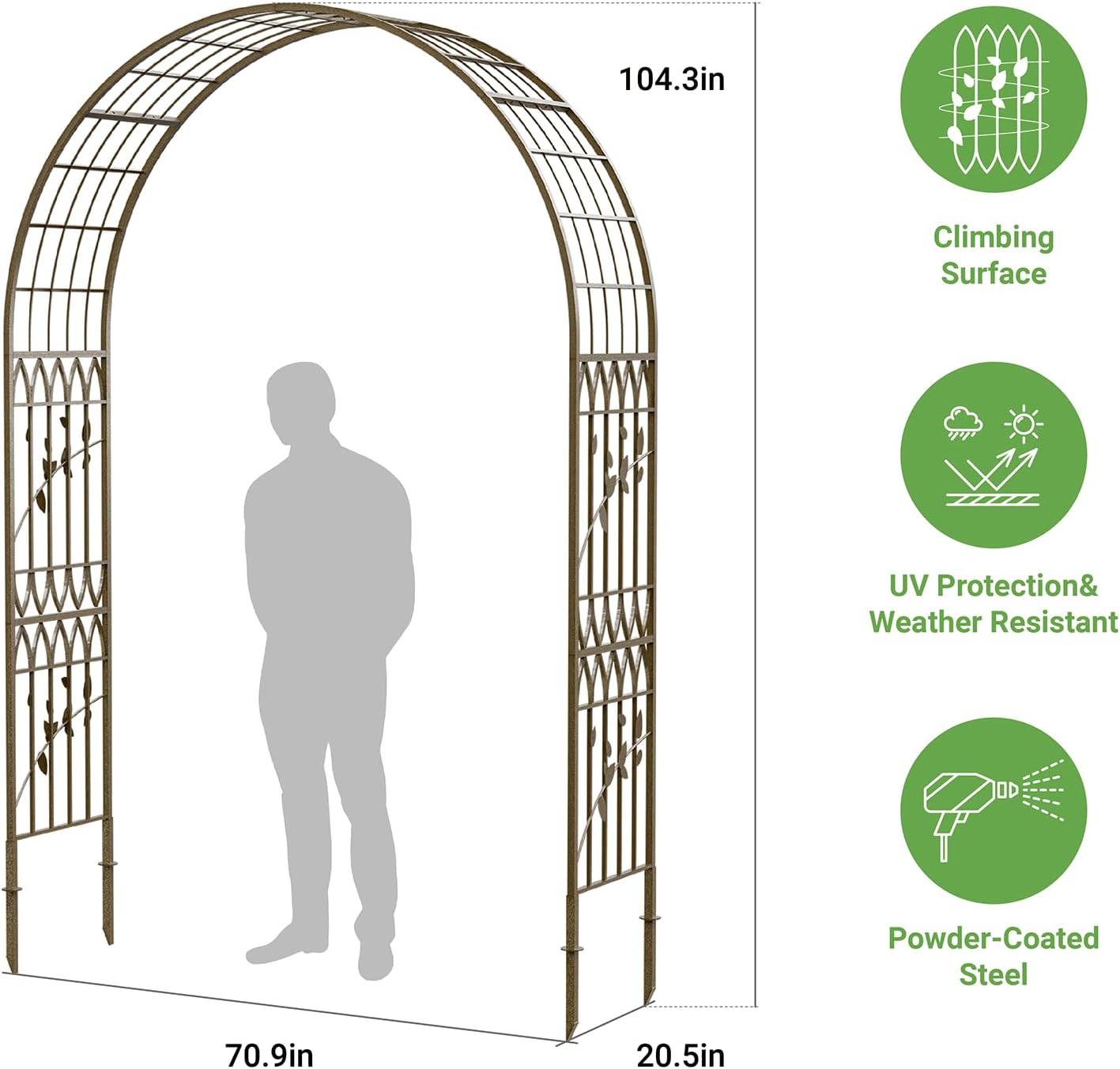 Metal Garden Arbor, 104.3” Tall Wrought Iron Archway for Climbing Plants & Flowers, British-Style Garden Trellis (Black)