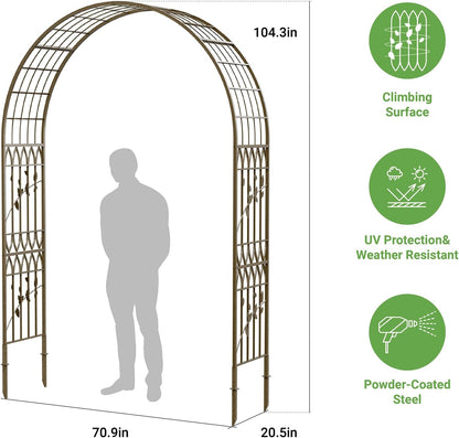 Metal Garden Arbor, 104.3” Tall Wrought Iron Archway for Climbing Plants & Flowers, British-Style Garden Trellis (Black)