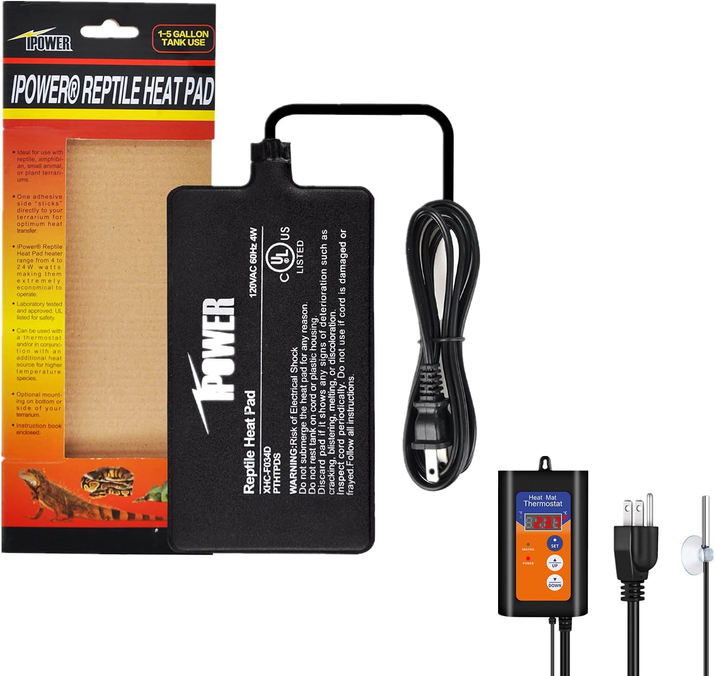 iPower 4X7 Inch Reptile Heat Pad Under Tank Heater Terrarium Warmer Heating Mat and Digital Thermostat Controller for Turtles Lizards Frogs and Other Small Animals