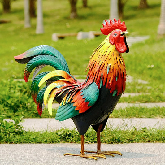 Kircust Metal Rooster Garden Statue Outdoor Decor Yard Art Chicken Decoration for Home Patio Lawn