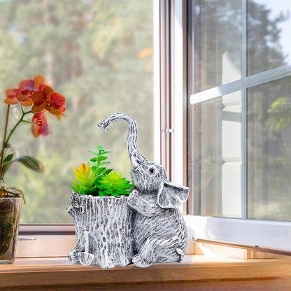 Elephant Gifts for Women Succulent Pots Indoor Planters for Plant Lovers Cute Outdoor Plant Pots Gift Idea for Mother Outdoor Garden Animal Decor Elephant Hug Stump Statue with Drainage Hole