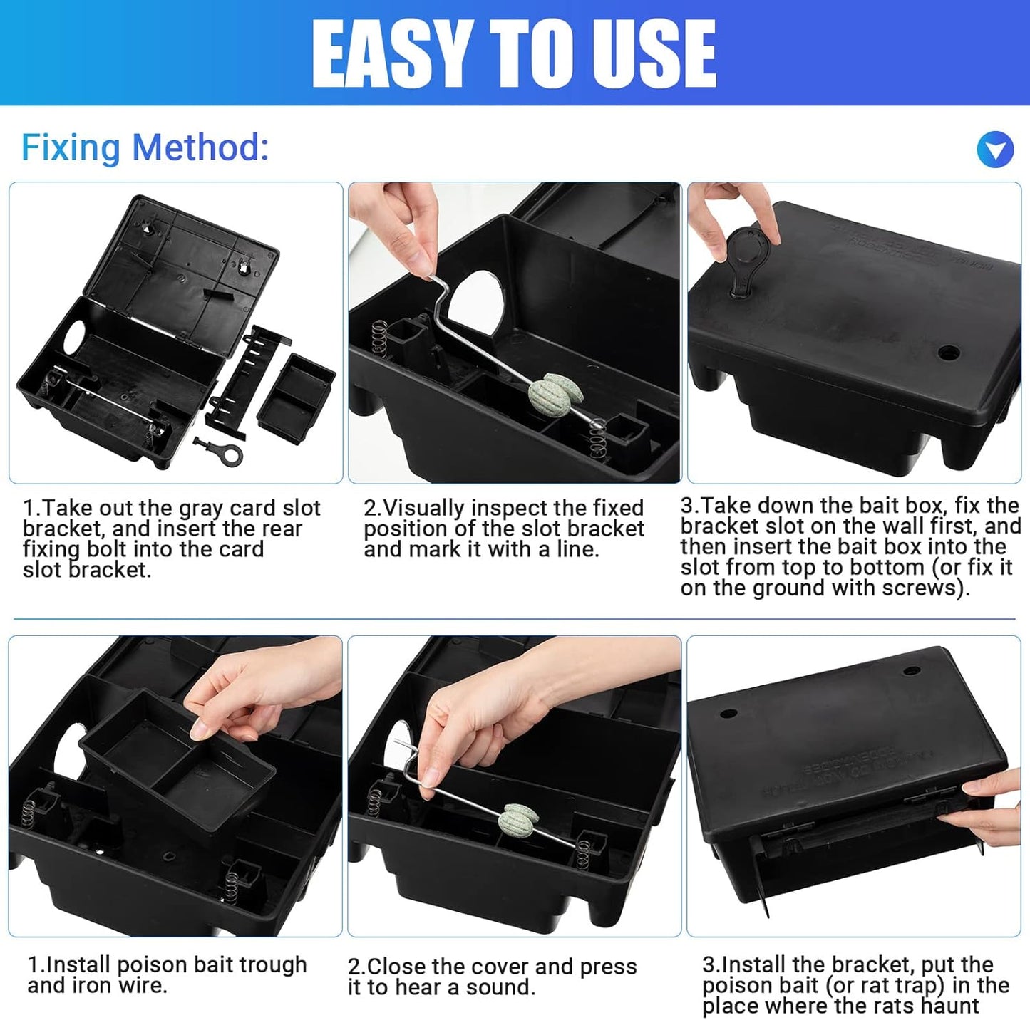 Qualirey 2 Pack Rat Bait Stations Large Rodent with Key Reusable Mouse Stations Mice Blocks Heavy Duty Boxes for Outdoor Rodents Mice Blocks, Bait Not Included, Black (9.8 x 7.5 x 3.9 Inches)