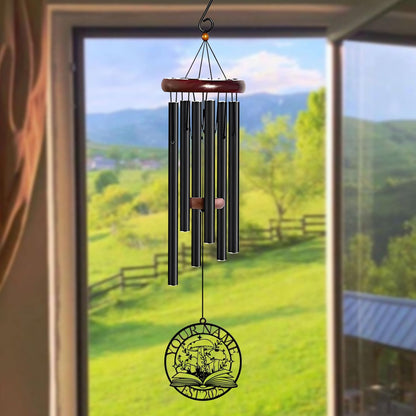 Personalized Customize Name Fantasy Mushroom Wonderland Wind Chime, Metal Iron 37 Inch Outdoor Memorial Gift for Garden Yard Patio Home Decor, Black (Style C)