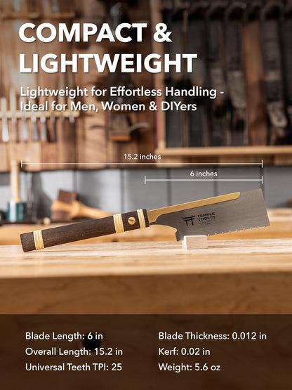Japanese Pull Saw - Dozuki 6 for Ripcut and Crosscut - Hand Saw for Dovetails, Tenons, Fine Joinery - Dovetail saw - Temple Tool Co.