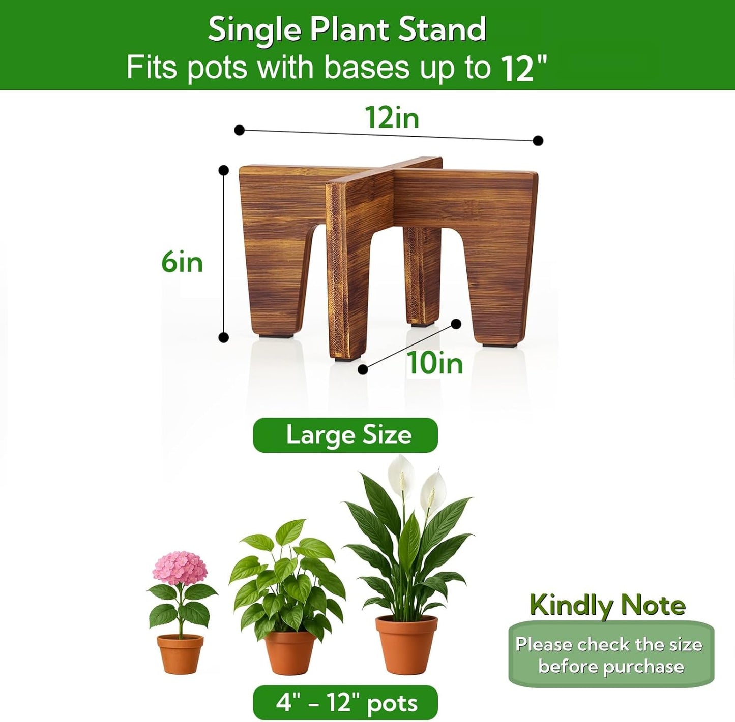Plant Stands Indoor Outdoor, Plant Risers for Inside Pots Sturdy Short Plants Holder, Flower Pot Stand for Indoor Plants, Small Single Floor Plant Bamboo Display Stand (Brown 12“)