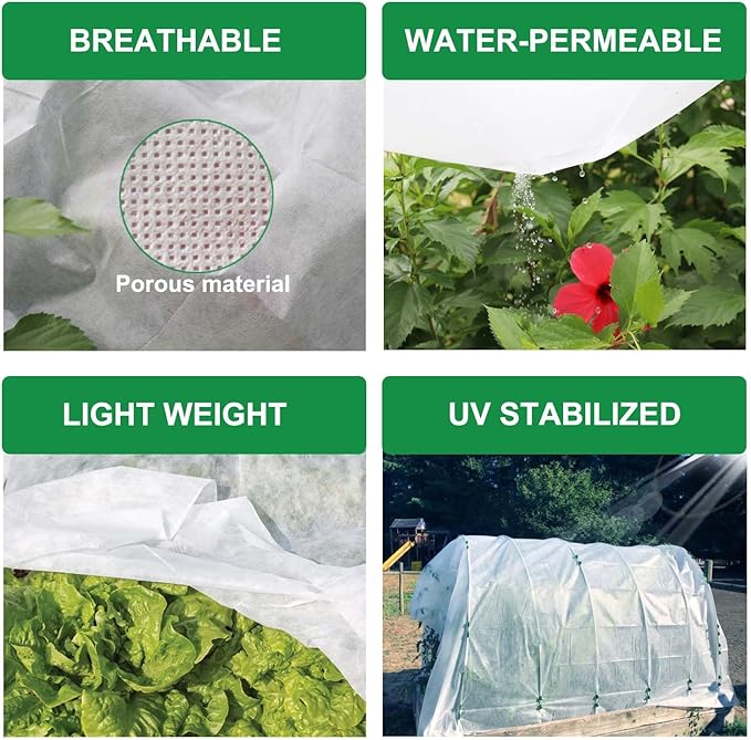 Plant Covers Freeze Protection 1.05 oz/yd² Thicker, 6.6 x 33 Ft Frost Cloth Plant Freeze Protection, Frost Blankets Covers for Outdoor Plants Winter Frost Protection, Garden Floating Row Covers