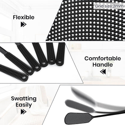 6-Pack Heavy Duty Long Handle Fly Swatter, Fly Swatter for Indoors, Black