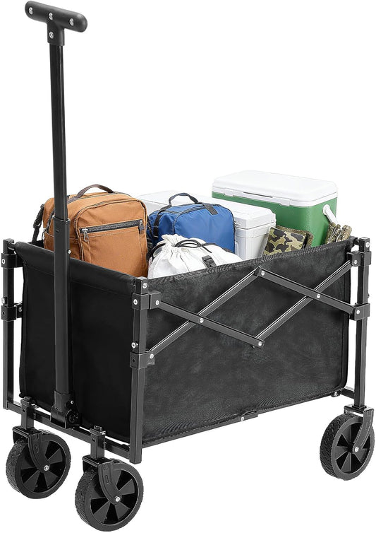 DUMOS Collapsible Wagon with Wheels, 176 lbs Wagons Carts Foldable Wagon Cart with Flexible Handle, Lightweight Portable Folding Utility Grocery Shopping Cart for Grocery Sports Garden Camping