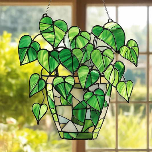 Pothos Monsterat Plants Acrylic Suncatcher Stained Glass Effect Window Car Hanging Christmas