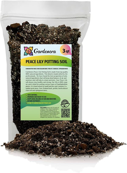 Gardenera's Premium Peace Lily Potting Mix : Hand-Crafted for Optimal Growth and Health - [3-Quart Bag]