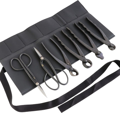 Wazakura Japanese 6PCS Bonsai Scissors and Branch Cutter Tool Kit with Roll Bag: Japanese Yasugi Steel Ashinaga and Twig Bonsai Scissors, Concave Branch Cutter, Knob Cutter, Jin Plier, Wire Cutter