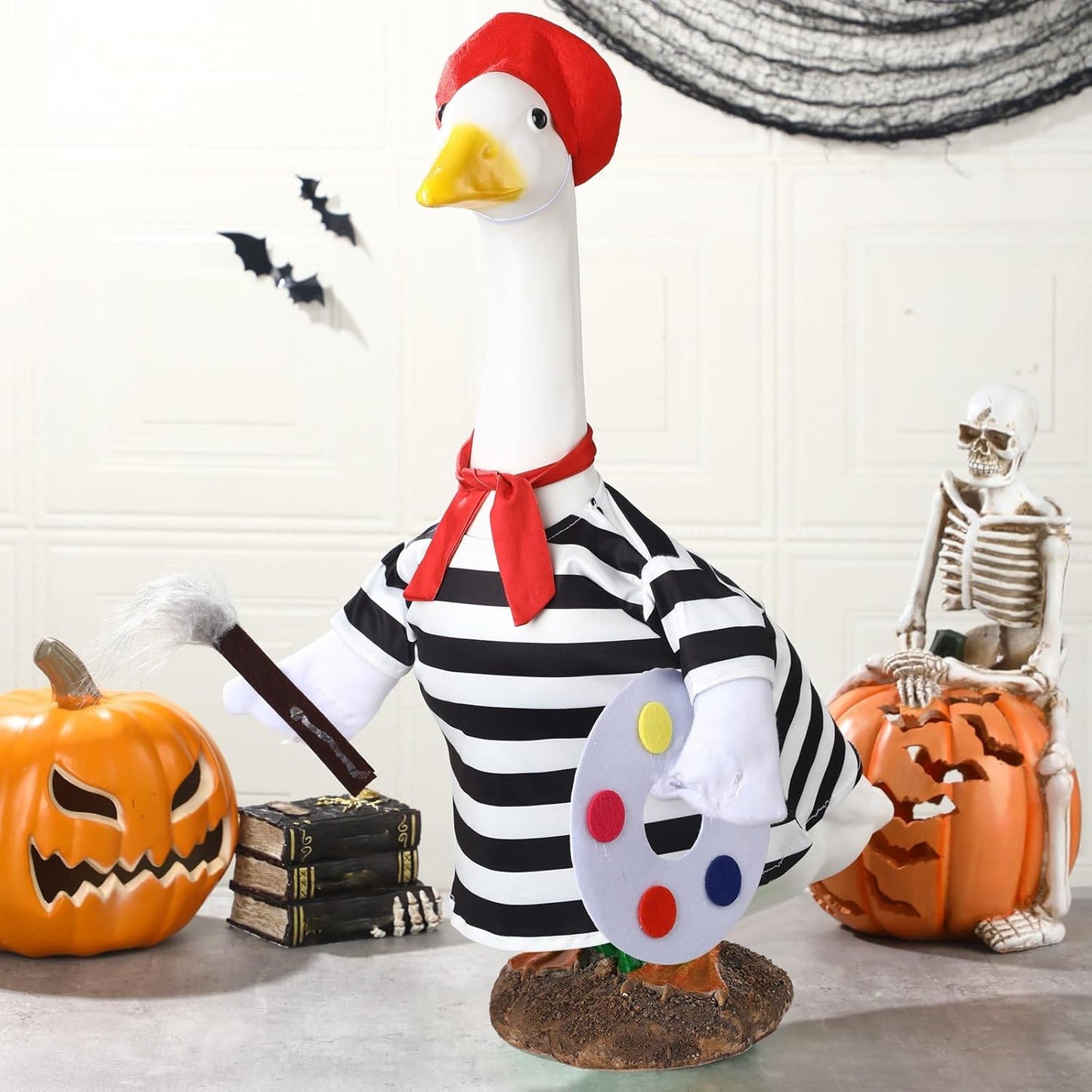 Talltalk Halloween French Artist Goose Outfit Clothes for 23" High Cement or Plastic Goose Lawn Clothing Porch Garden Costume for Porch Yard Lawn Patio Outdoor Statue Art