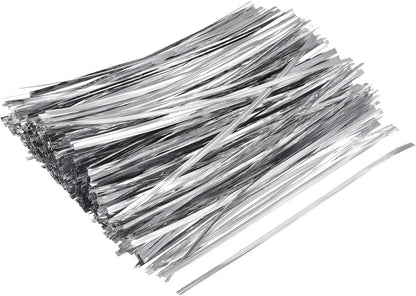MECCANIXITY Foil Twist Ties 7" 18cm Metallic Plastic Closure Tie for Tying Bread, Candy, Cookies, Gift Bags Arts Crafts Ties Silver Tone Pack of 750