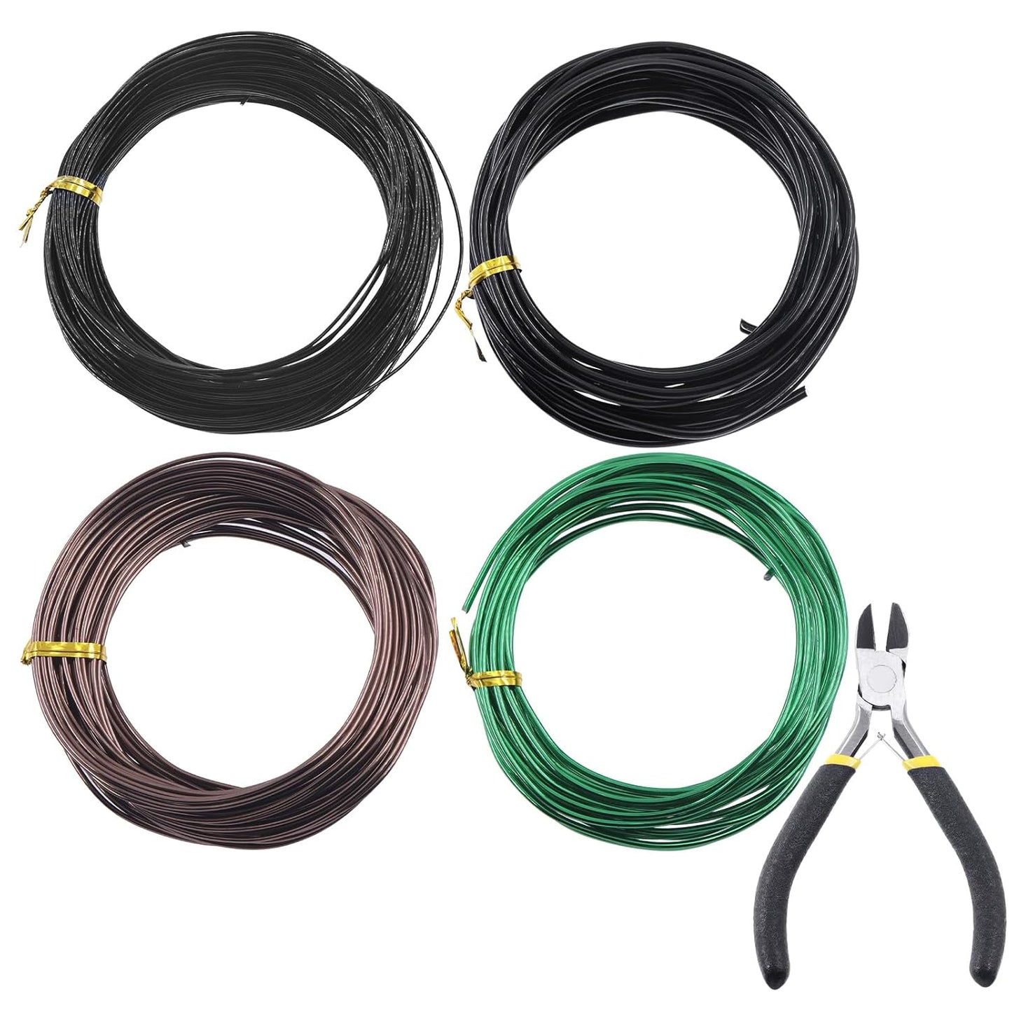 Glarks 4 Rolls Bonsai Wires Kit, 2mm 3mm 1mm 1.5mm Aluminum Bonsai Training Wire Tree Branches with Wire Cutter, 164 Feet Anodized Aluminum Set for Holding Bonsai Branches Small Trunks