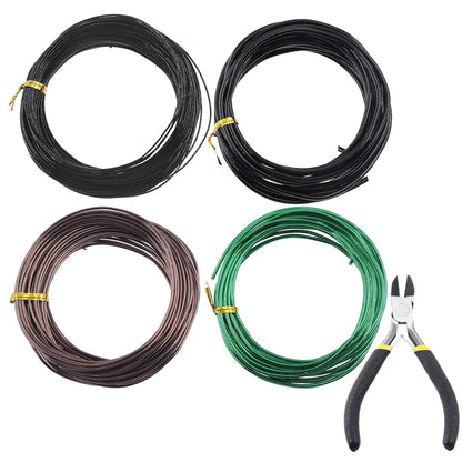 Glarks 4 Rolls Bonsai Wires Kit, 2mm 3mm 1mm 1.5mm Aluminum Bonsai Training Wire Tree Branches with Wire Cutter, 164 Feet Anodized Aluminum Set for Holding Bonsai Branches Small Trunks
