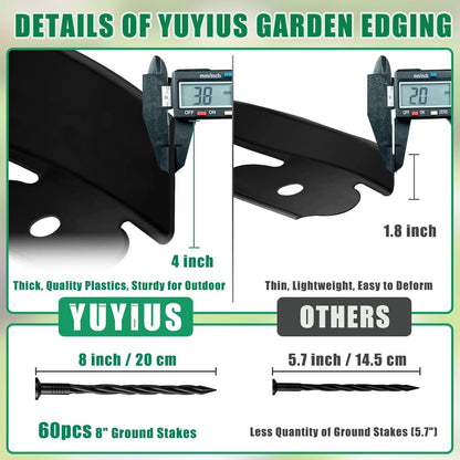 Landscape Edging - Garden Edging Border 40FT 4IN Tall with 60 Stakes, No Dig Lawn Edging for Landscaping for Garden Bed, Yard, 0.15" Thick Flower Bed Border Edging with Connector for Outdoor