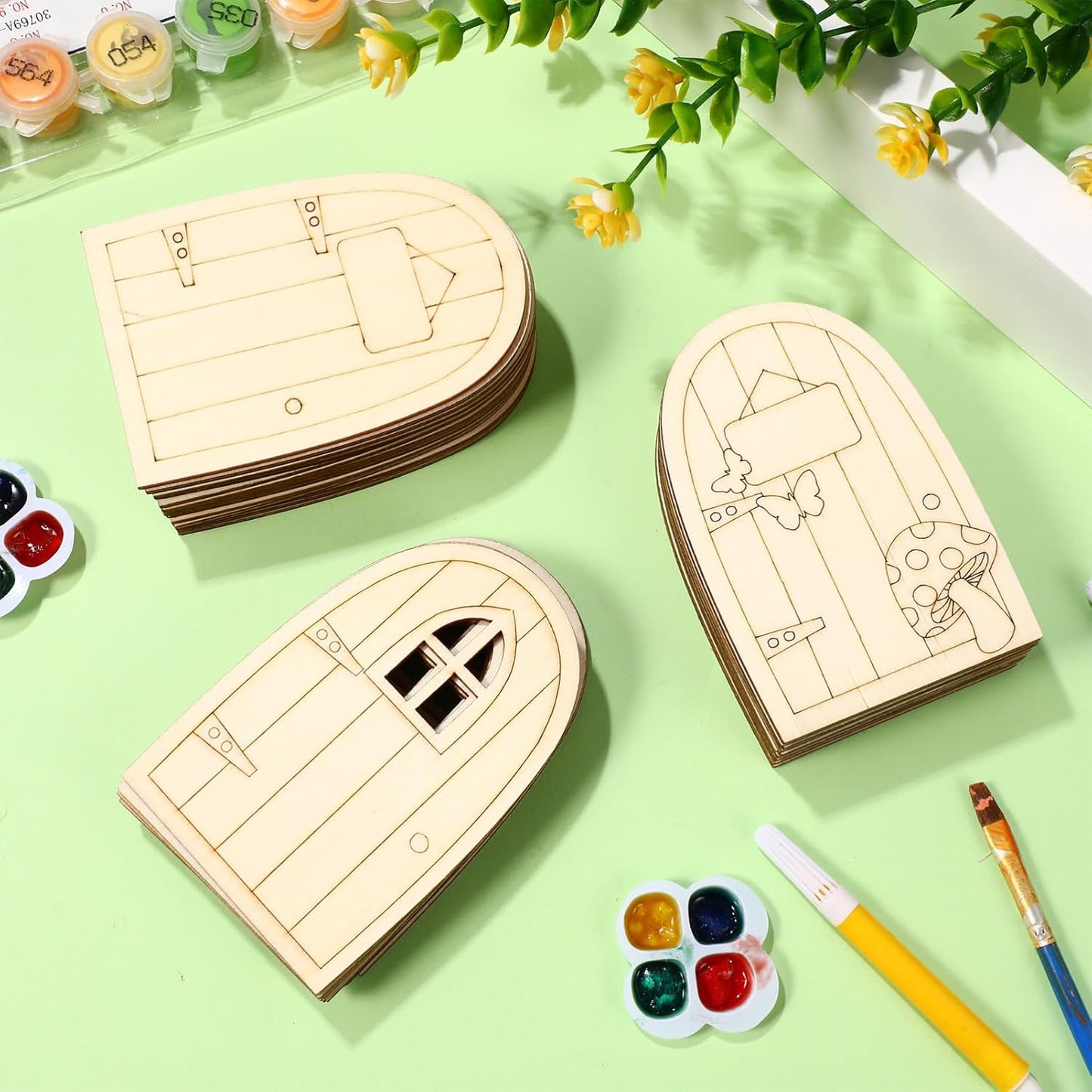 36pcs Mini Wooden Fairy Doors, Unpainted Elf Doors for Home Office Garden Decoration, Assorted Colors, 3.93 x 2.67 x 0.11 Inch