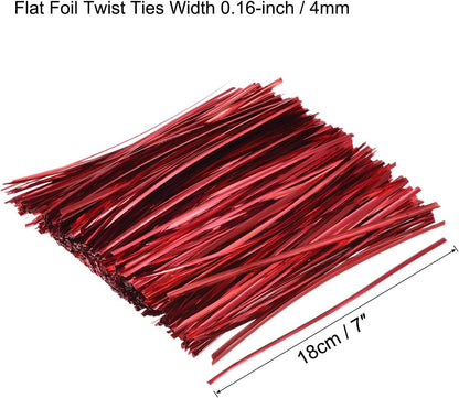 MECCANIXITY Foil Twist Ties 7" 18cm Metallic Plastic Closure Tie for Tying Bread, Candy, Cookies, Gift Bags Arts Crafts Ties Red Pack of 750