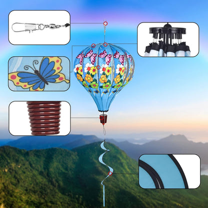 Giant Butterfly Hot Air Balloon Garden Wind Spinners Large Pinwheels Whirligigs Windmill Toys for Kids Yard Decor Lawn Decorations Outdoor Whirlygig Windmills Wind Twister Everyday 59" L 2Pack
