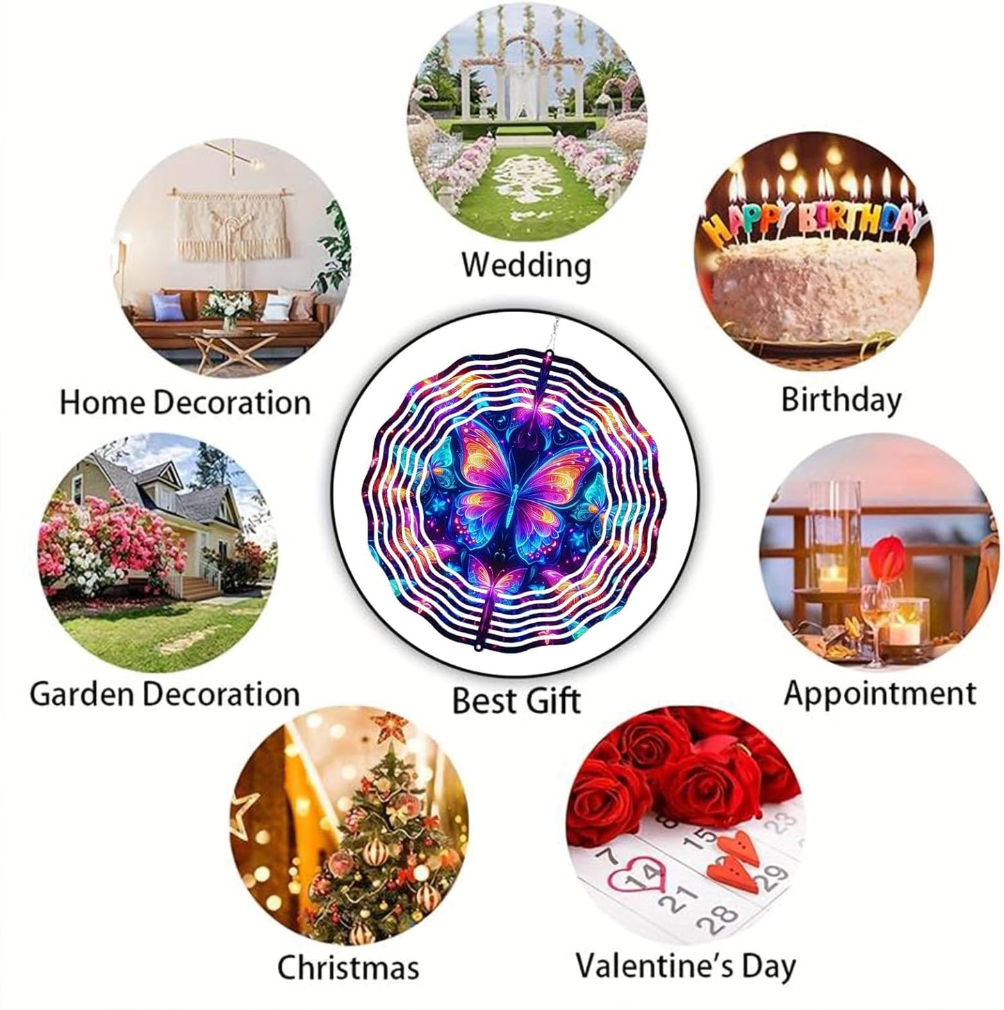 10 Inch Butterfly Wind Spinner, 3D Stainless Steel Hanging Kinetic Wind Sculpture Gifts for Garden Decor Yard Art Indoor Outdoor Window Porch Front Door Decoration