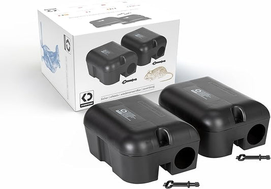 2 Contractor-Grade Rat Bait Station – Extra Tough, Rugged & Weather-Resistant Lockable Box with Key, Tamper-Resistant Dual Entry, Fits Blocks/Pasta/Grain Baits or Snap Traps – Indoor/Outdoor.