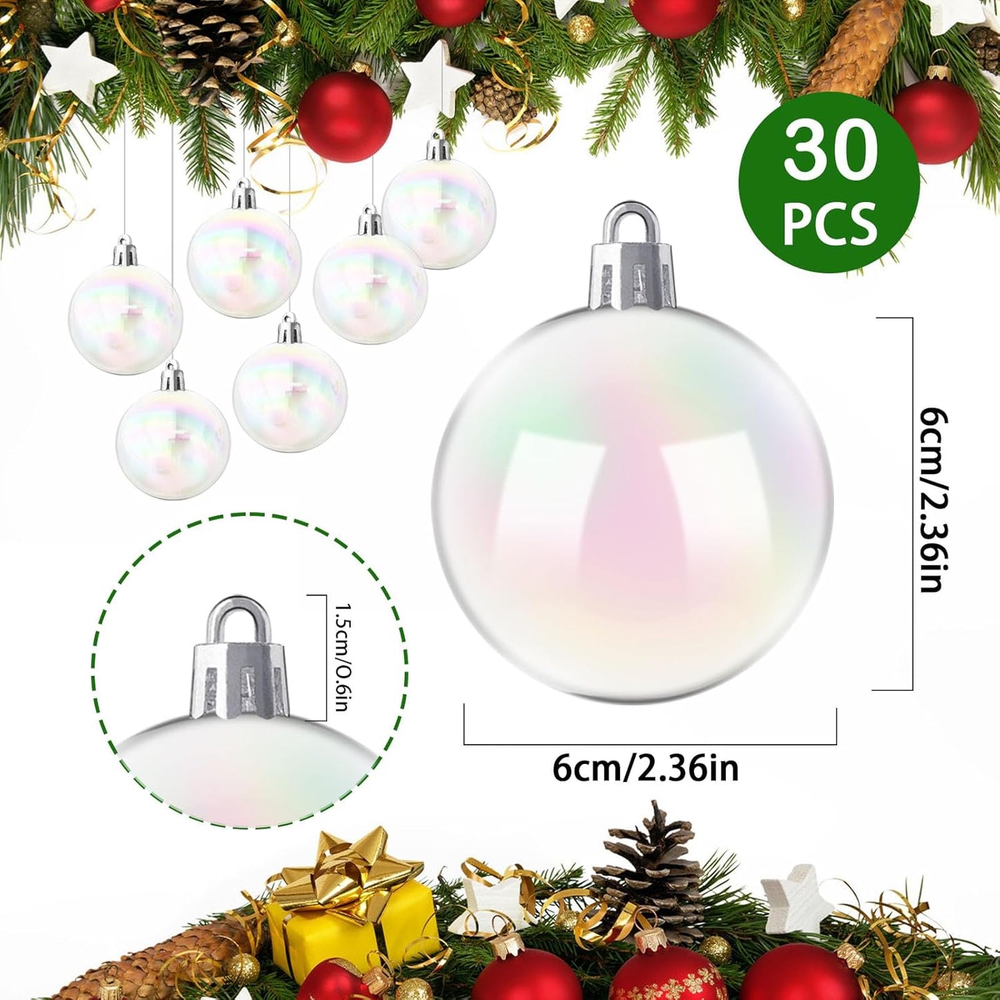 30 PCS Halloween Plastic Iridescent Ball Decoration,Clear Bubble Ball for DIY Bubbling Cauldron,Witch Cauldron Decoration,Cauldron DIY Witch Magic Pot,2.36 Inch