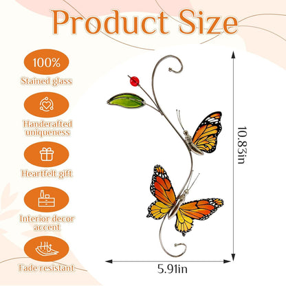 Suncatcher for Window, 2 Butterfly Stained Glass Window Suncatcher Hanging Colorful Pendant Ornament Sun Catchers Indoor Home and Garden Christmas Party Wedding Decoratio