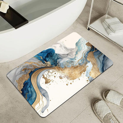 Bath Mat-Bathroom Rug，Natural Blue and Gold Marble-Absorbent Non Slip Quick Dry Stain Resistant Easy to Clean Care Shower Rug for Bathtub Shower Room 17×27.5Inch (43 * 70cm)