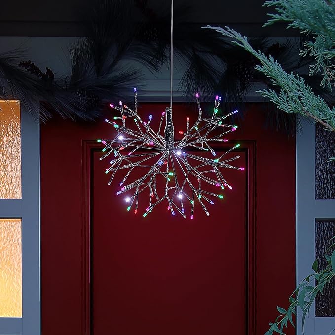 Alpine Corporation 16"H Indoor Holiday 3D Snowflake Hanging Ornament with LED Lights, Silver , Christmas Decoration