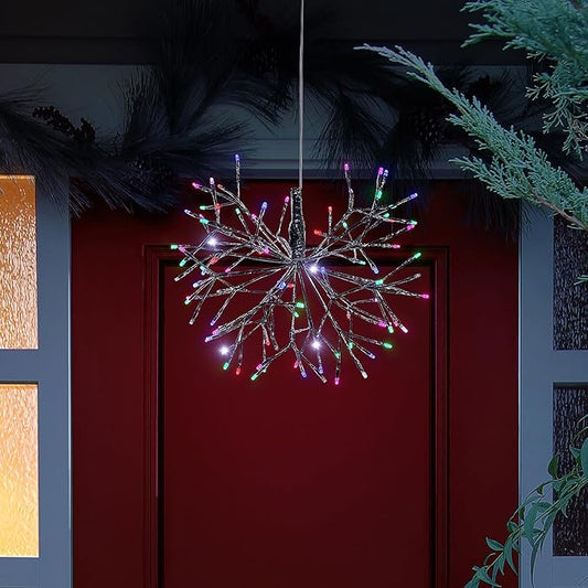 Alpine Corporation 16"H Indoor Holiday 3D Snowflake Hanging Ornament with LED Lights, Silver , Christmas Decoration