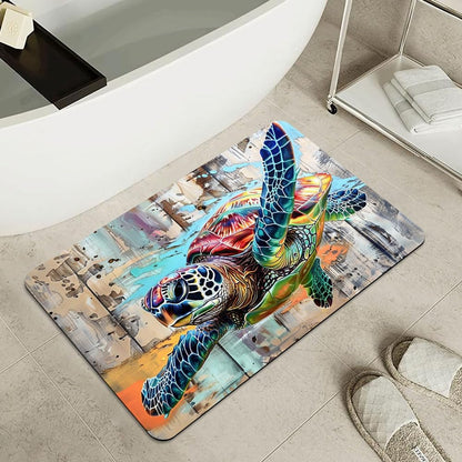 Bath Mat-Bathroom Rug，Sea Turtle in Flight-Absorbent Non Slip Quick Dry Stain Resistant Easy to Clean Care Shower Rug for Bathtub Shower Room 16×24Inch (40 * 60cm)