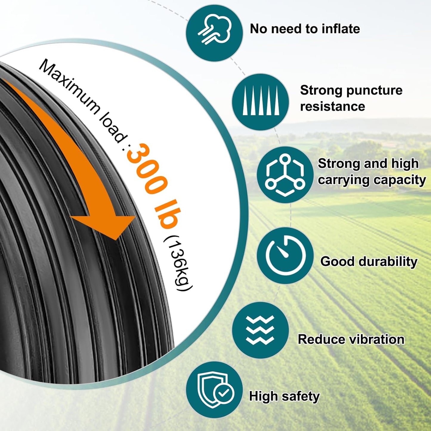 4.00-6 Flat-Free Solid Tire and Wheel 13" Wheelbarrow Tire by Cenipar With 3/4" & 5/8" Grease Bushing and 1.75" Centered Hub 4.00-6 tire and wheel for Garden Cart Trolley Hand Truck, 2 PC