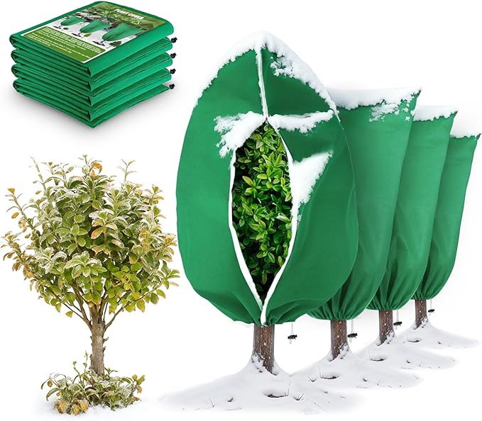 5Pcs Plant Frost Protection Covers 23.6x31.5 Inches – Reusable Breathable Freeze Blankets with Drawstring, Waterproof Non-Woven Fabric Frost Cloth for Winter Plant, Shrub, Tree, and Garden Protection