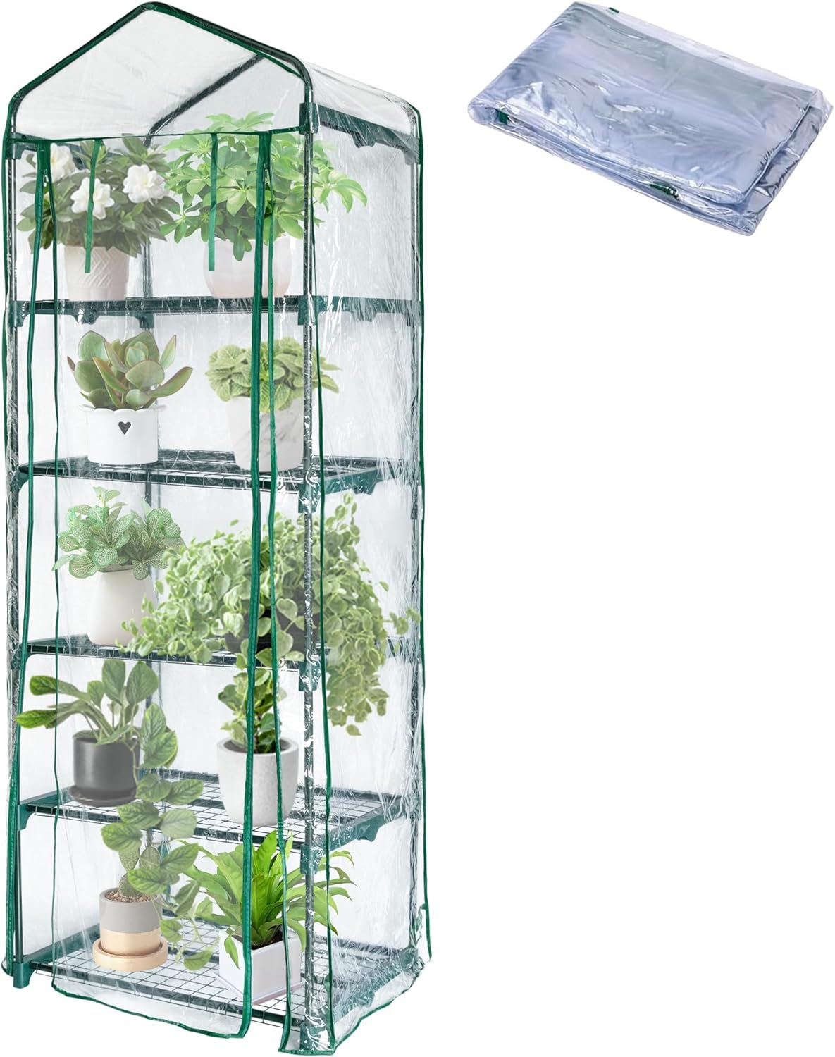 5 Tier Roll-Up Zipper Door Greenhouse Replacement Cover- 75 x 27 x 19 Inch Clear PVC Plant Greenhouse Cover for Gardening Plants Cold Frost Protection Wind Rain Proof (Frame NOT Include)
