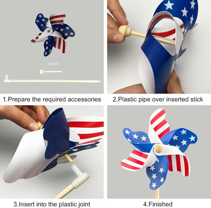 IiILittle 12 Pack Patriotic Pinwheels, No Assembly Required, American Flag Pinwheels, Wind Spinners for Yard for 4th of July Decor, Memorial Day Decor, Patriotic Outdoor Decor