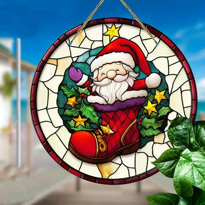7.87inch Christmas Sun Catcher for Window Hanging Santa Claus Acrylic Garden Holiday Suncatcher Decor Colorfu for Wall Home, Garden, Housewarming Women Neighbor Winter Xmas Decor Gifts