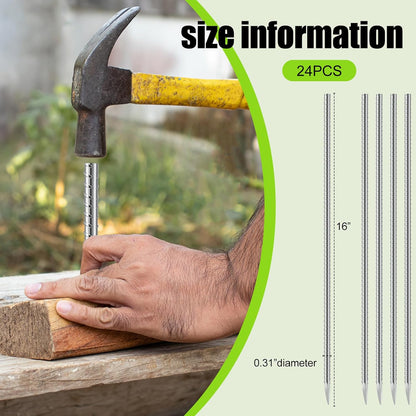 Gisafai 24 Pcs 16 Inch Giant Skeleton Accessories Heavy Duty Ground Anchors Steel Plant Support Garden Stake Halloween Inflatable Outdoor Decorations Ground Stake for Concrete Timber Garden Tent