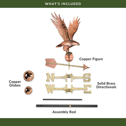 Good Directions Polished Copper Eagle Weathervane – Decorative Rooftop Accent for Barns, Homes, Sheds, and Cupolas – Durable & Handcrafted