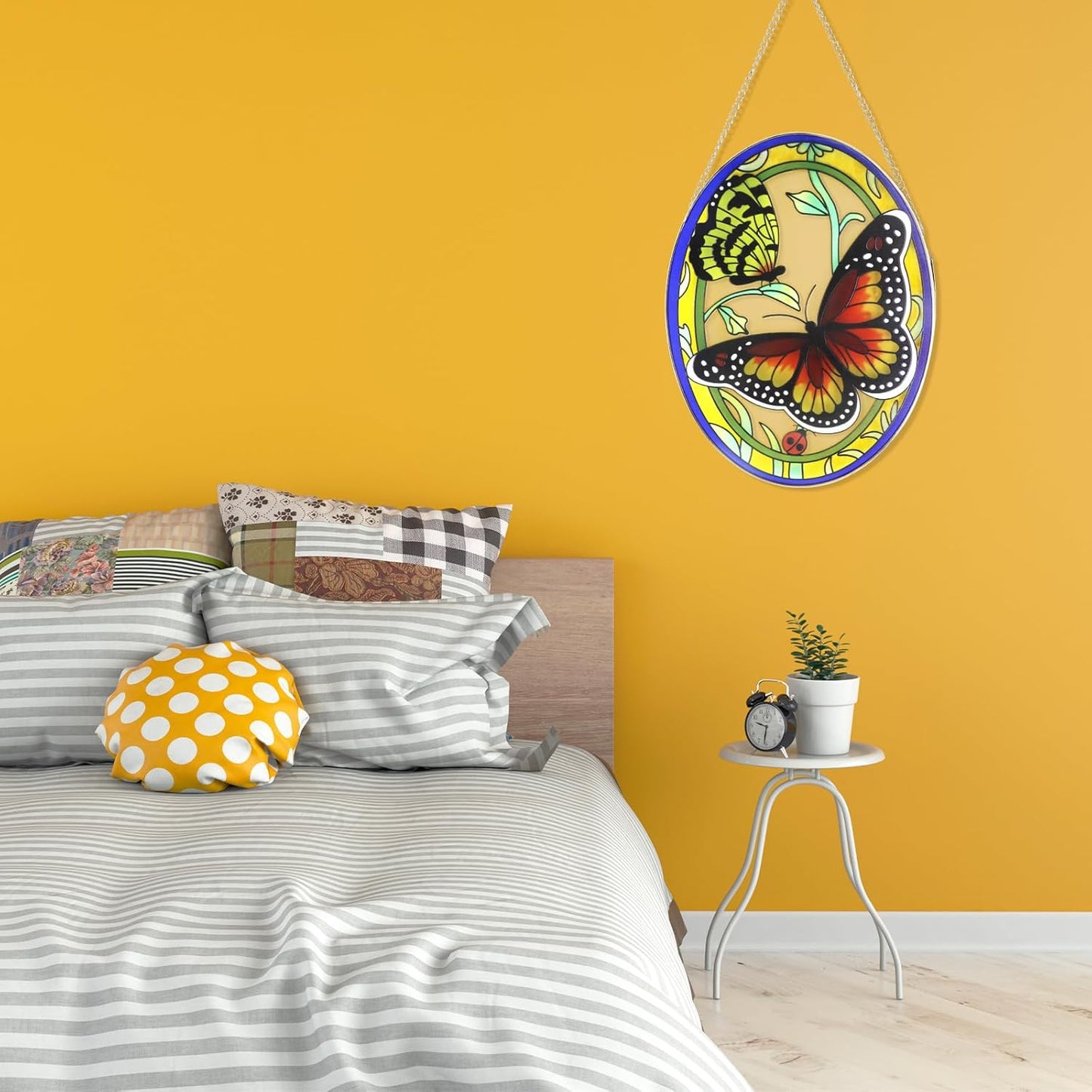 Monarch Butterfly Stained Glass Window Hanging, Butterfly Decorations Gift for Women, Stained Glass Suncatcher- Window Decor, Outdoor Hanging for Garden (10.5 inch)