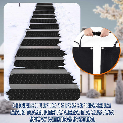 Riakrum 18 Pcs Heated Snow Melting Mats Outdoor, 10 x 30 in Winter Anti-Slip Heated Rubber Mat for Walkways Decks and Sidewalks, Snow and Ice Melting Pads Connection with 9.84 ft Power Cord