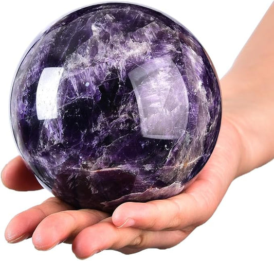 Large Dream Amethyst Crystal Ball with Stand Healing Crystals Sphere for Meditation, Divination