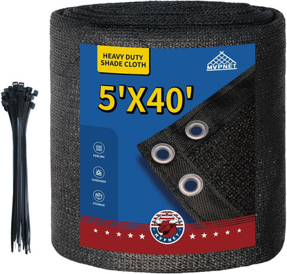 5x40Ft Garden Privacy Fence Screen, 145GSM Heavy Duty 90% Blockage Windbreak Mesh Tarp with Reinforced Edges & Anti-Rust Grommets, Includes Zip Ties for Garden, Yard, Backyard, Outdoor, Black