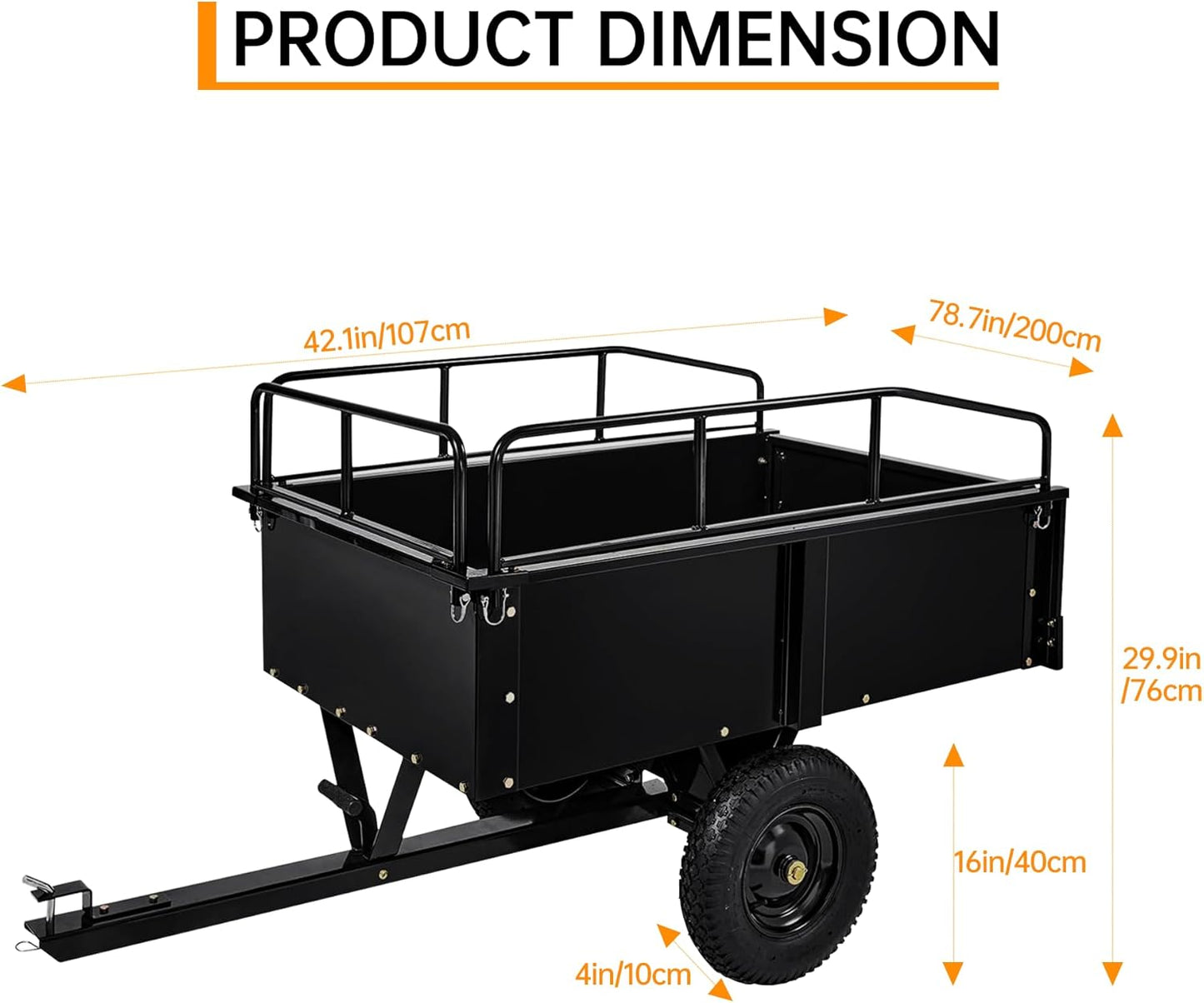 Heavy Duty Steel Dump Cart, 900 Lbs Utility Garden Trailer, ATV Dump Trailer with Removable Sides, 15 Cubic Feet HD Agricultural Trailers for Tractor Lawn Mower Garden