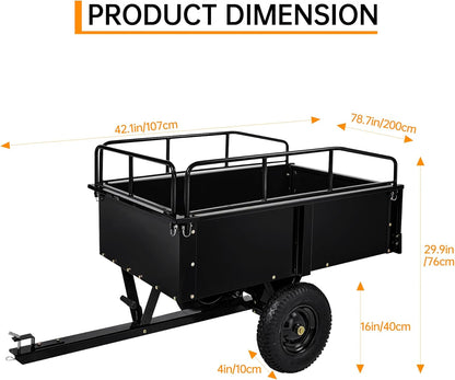 Heavy Duty Steel Dump Cart, 900 Lbs Utility Garden Trailer, ATV Dump Trailer with Removable Sides, 15 Cubic Feet HD Agricultural Trailers for Tractor Lawn Mower Garden