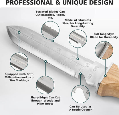 Berry&Bird Hori Hori Garden Knife, Multi-Purpose Gardening Knifes with 7" Stainless Steel Double Edge Sharp Blade, Soil Knife with Canvas Sheath, Full-Tang Garden Tools for Weeding Planting Digging