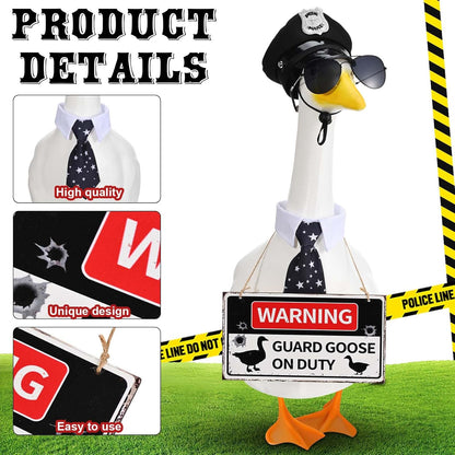Police Goose Outfits 23” Cement Porch Goose Police Hat Eyeglasses Tie Wooden Warning for Yard and Patio Decoration (Police)