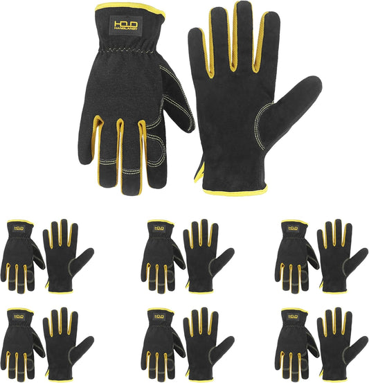 HANDLANDY Men Leather Gardening Gloves, Utility Work Gloves for Mechanics, Construction, Driver